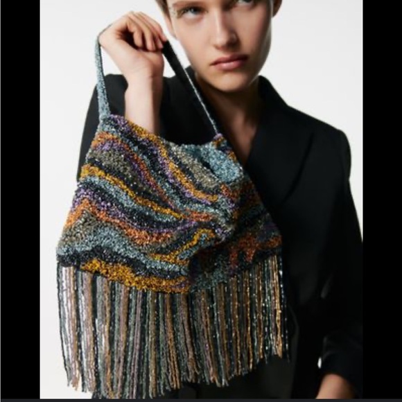 Zara limited edition sequin fringed multicoloured mini bag - Picture 3 of 7